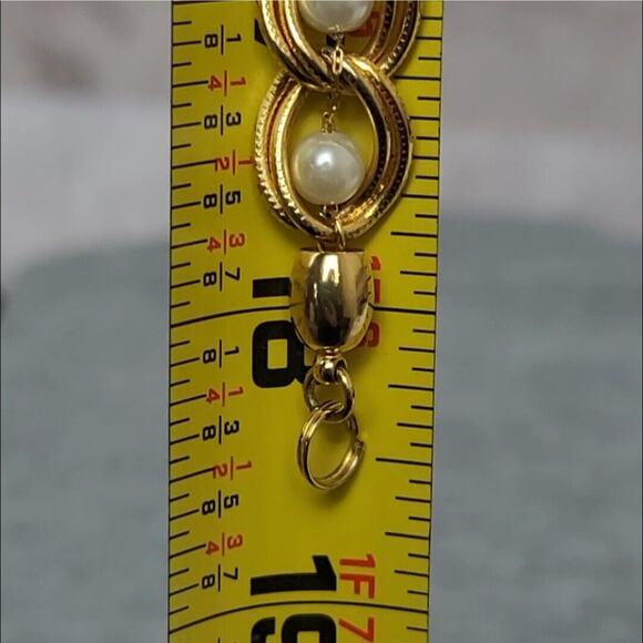 Vintage Caged Pearl Necklace Goldtone Double Open Link Appx 18.5" FAUX PEARL - Picture 7 of 9